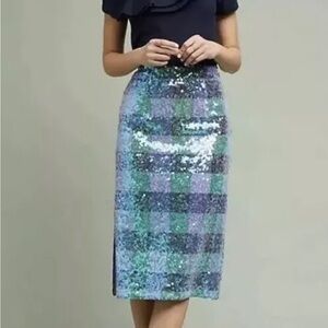 Maeve Green and Blue Sequin A-Line Skirt